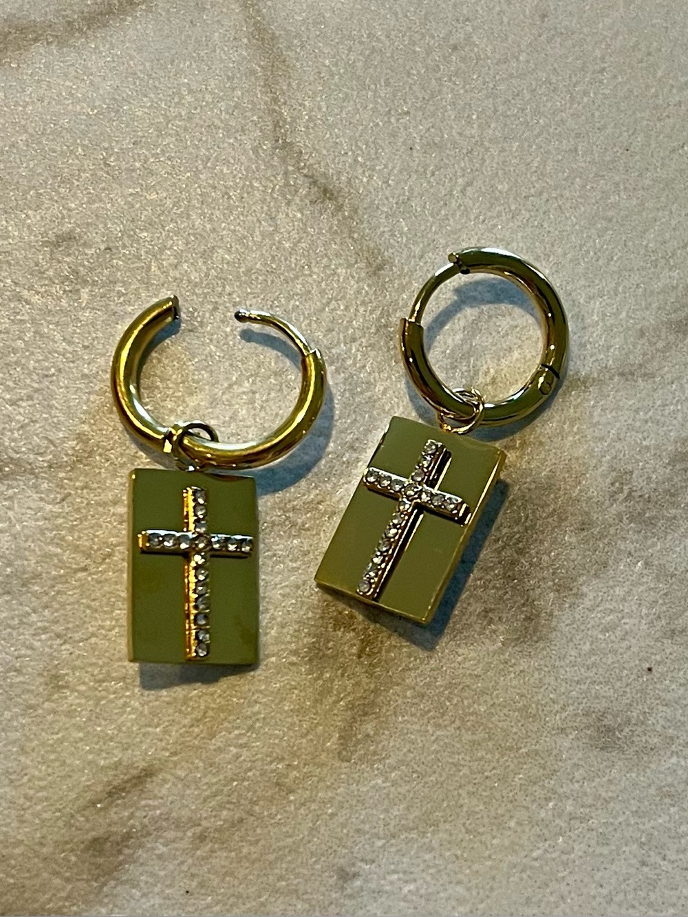 Stainless Gold Huggie Hoop Earrings or Pendants with Removable Cross Charms